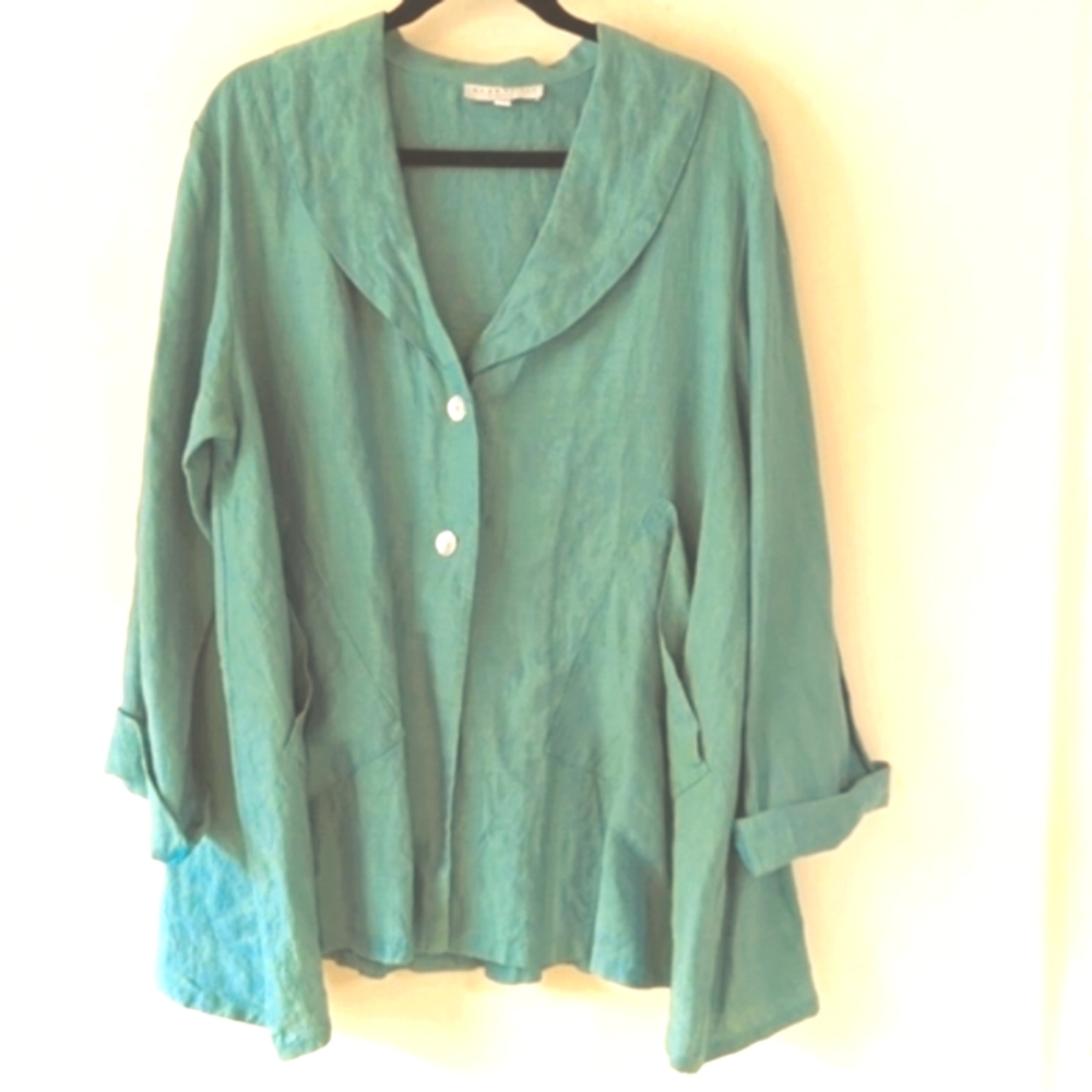 Bryn Walker Sea Green Linen Blazer M - Picture 3 of 14